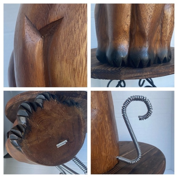 Siamese Cat Wood Statue Hand Carved Mixed    Media Wire Wrapped Art Figurine - Picture 7 of 15